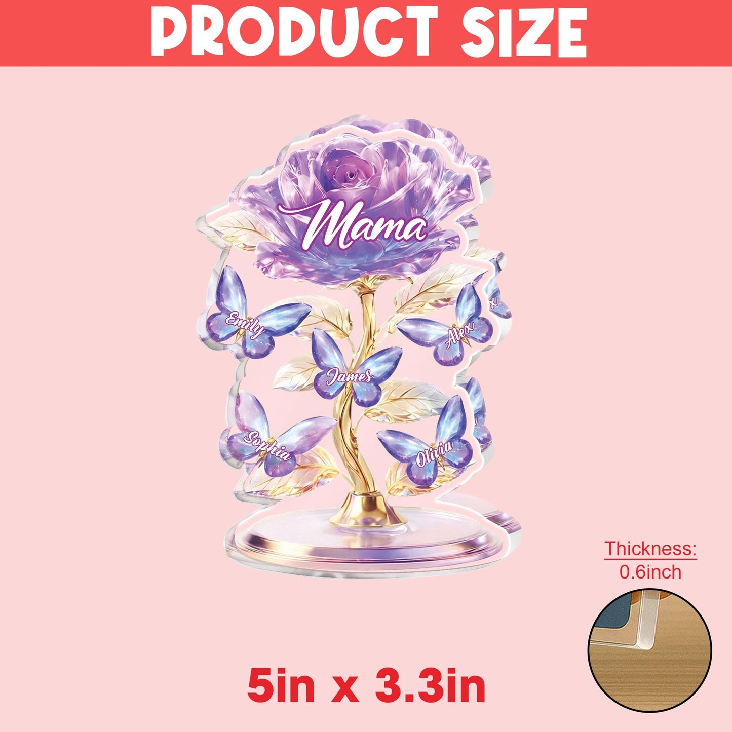Personalized Mom Rose Acrylic Block, Custom Kids Names Gift, Purple Flower Mother’s Day Gift for Mom, Elegant Family Keepsake Decor