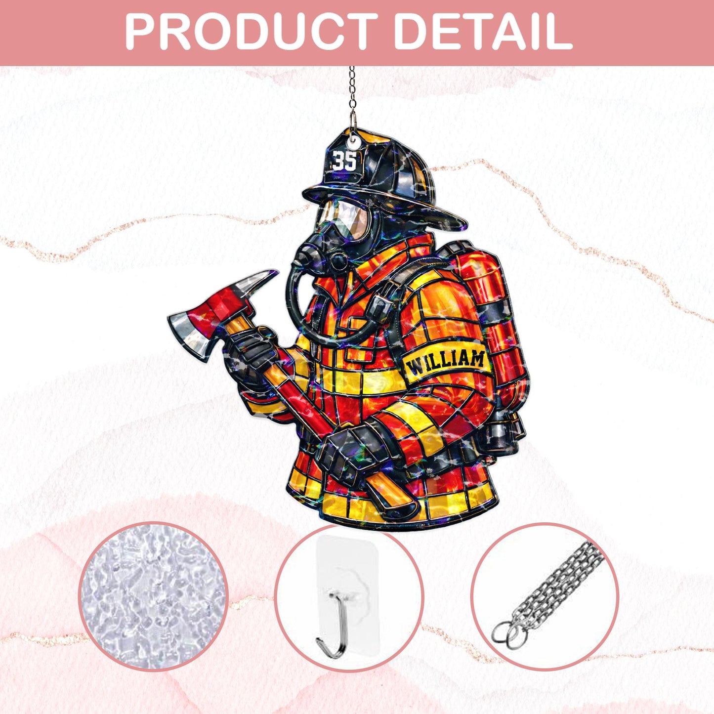 Personalized Firefighter Suncatcher, Custom Name Fireman Gift, First Responder Window Hanging Decor, Firefighter Gift, Retirement Gift