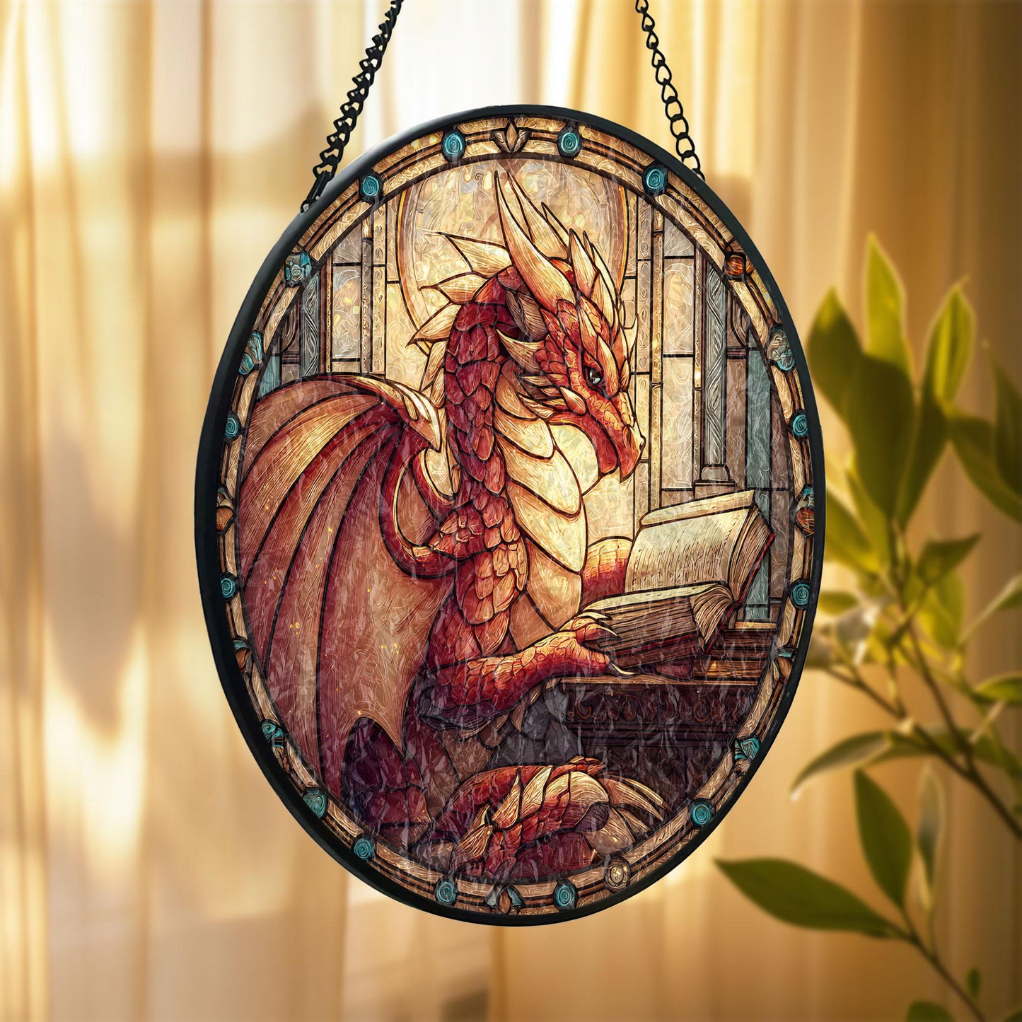 Stained Glass Dragon Suncatcher: Fantasy Window Hanging, Gift for Book Lover