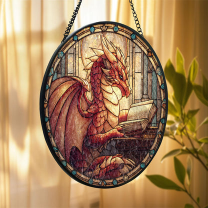 Stained Glass Dragon Suncatcher: Fantasy Window Hanging, Gift for Book Lover
