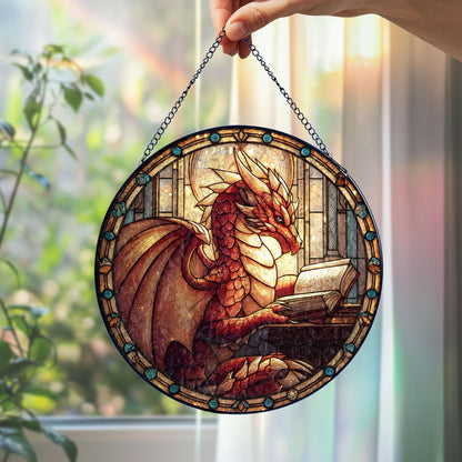 Stained Glass Dragon Suncatcher: Fantasy Window Hanging, Gift for Book Lover