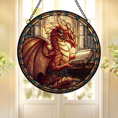 Stained Glass Dragon Suncatcher: Fantasy Window Hanging, Gift for Book Lover