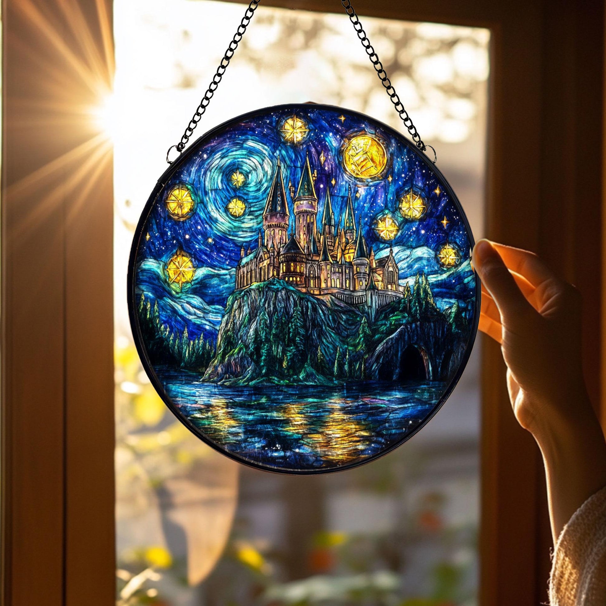 Stained Glass Castle Suncatcher: Gothic Fantasy Window Hanging