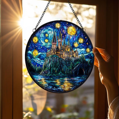 Stained Glass Castle Suncatcher: Gothic Fantasy Window Hanging