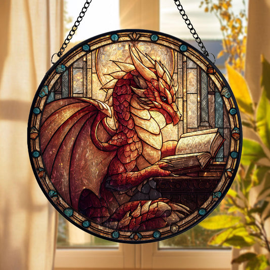 Stained Glass Dragon Suncatcher: Fantasy Window Hanging, Gift for Book Lover