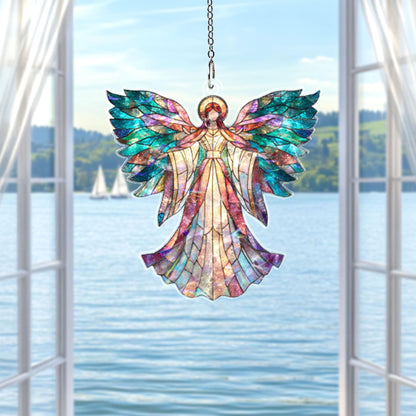 Angel Acrylic Suncatcher, Stained Glass Style Window Hanging Ornament, Spiritual Guardian Angel Decor Gift For Christmas And Home Blessing