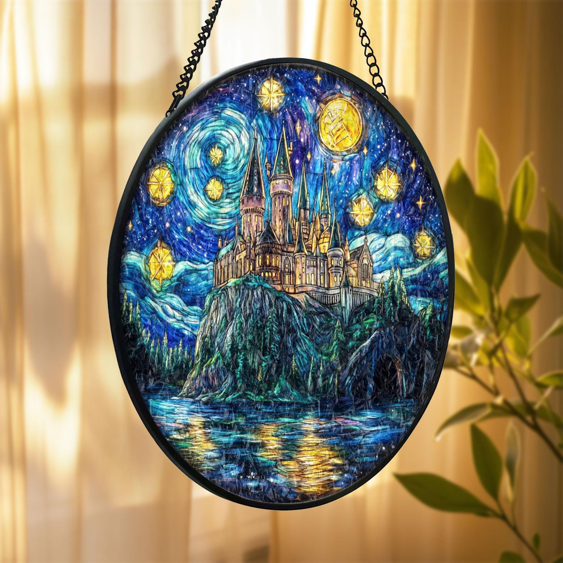 Stained Glass Castle Suncatcher: Gothic Fantasy Window Hanging