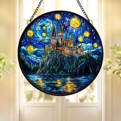 Stained Glass Castle Suncatcher: Gothic Fantasy Window Hanging
