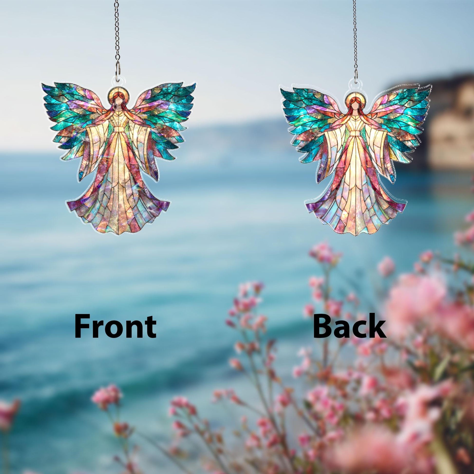 Angel Acrylic Suncatcher, Stained Glass Style Window Hanging Ornament, Spiritual Guardian Angel Decor Gift For Christmas And Home Blessing