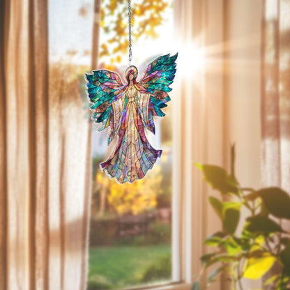 Angel Acrylic Suncatcher, Stained Glass Style Window Hanging Ornament, Spiritual Guardian Angel Decor Gift For Christmas And Home Blessing