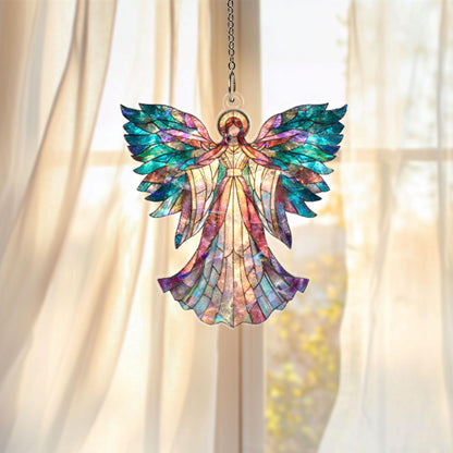 Angel Acrylic Suncatcher, Stained Glass Style Window Hanging Ornament, Spiritual Guardian Angel Decor Gift For Christmas And Home Blessing