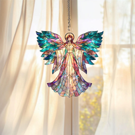 Angel Acrylic Suncatcher, Stained Glass Style Window Hanging Ornament, Spiritual Guardian Angel Decor Gift For Christmas And Home Blessing