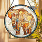 Elephant Family Stained Glass Suncatcher, Wildlife Animal Window Hanging Decor, Jungle Safari Glass Art Gift for Nature Lovers and Home