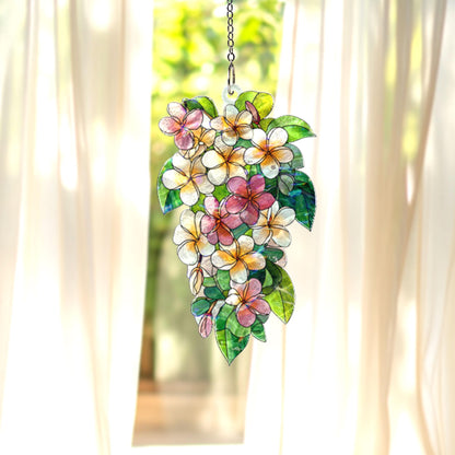 Plumeria Flower Acrylic Suncatcher, Tropical Stained Glass Window Hanging, Floral Sun Catcher Decor for Home or Garden, Gift for Mom
