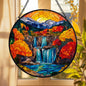 Autumn Waterfall Stained Glass Suncatcher, Mountain Landscape Window Hanging, Fall Nature Art Decor, Colorful Sun Catcher, Unique Gift