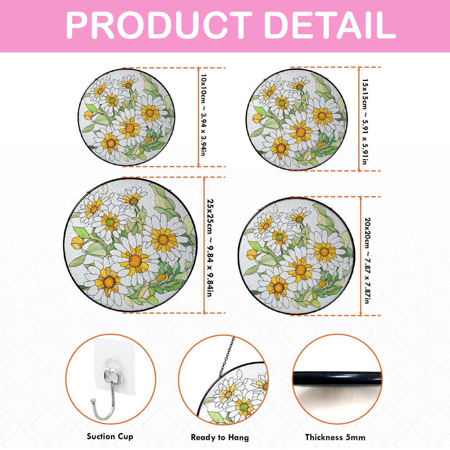 Daisy Flower Stained Glass Suncatcher, White Yellow Floral Window Hanging, Spring Nature Decor, Bright Sun Catcher, Gift for Flower Lovers