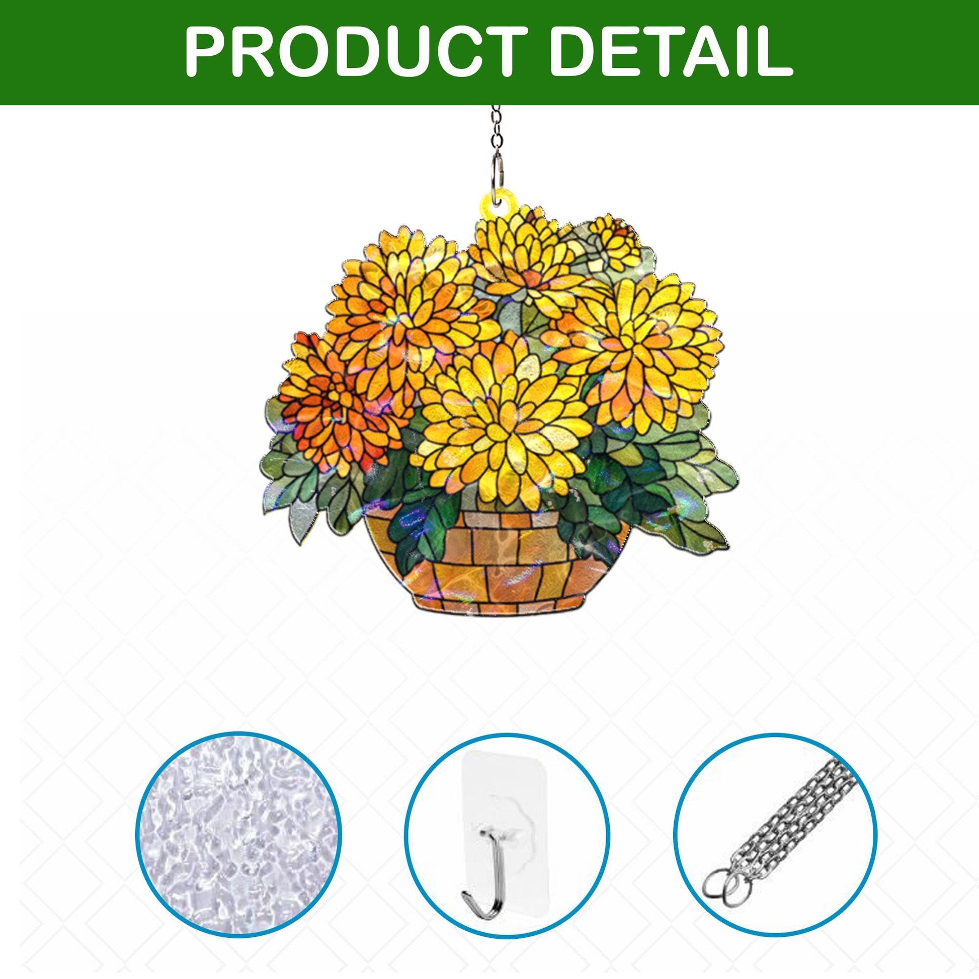 Yellow Chrysanthemum Acrylic Suncatcher, Floral Window Hanging, Stained Glass Style Flower Decor, Autumn Home Accent, Gift for Flower Lovers