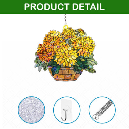 Yellow Chrysanthemum Acrylic Suncatcher, Floral Window Hanging, Stained Glass Style Flower Decor, Autumn Home Accent, Gift for Flower Lovers