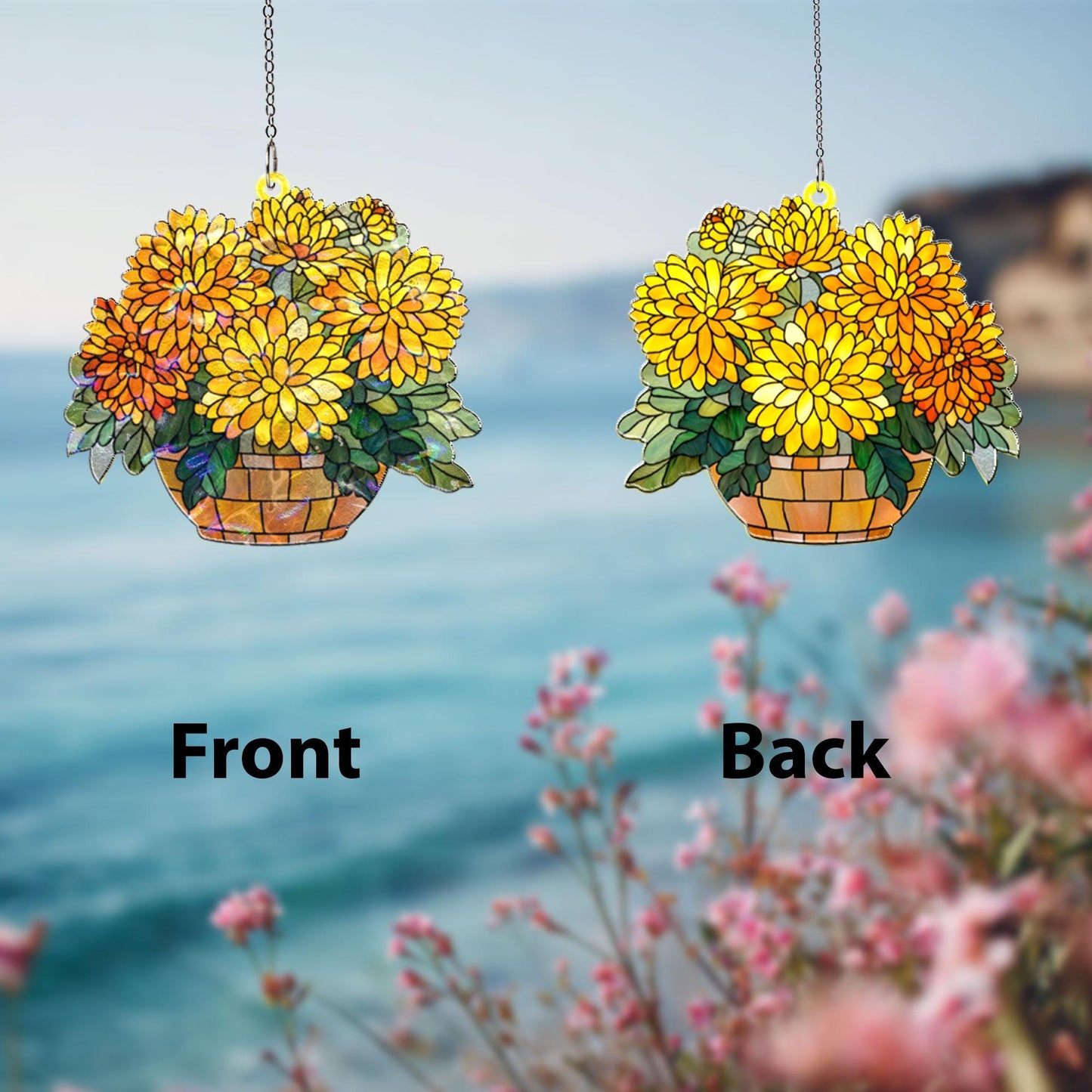 Yellow Chrysanthemum Acrylic Suncatcher, Floral Window Hanging, Stained Glass Style Flower Decor, Autumn Home Accent, Gift for Flower Lovers