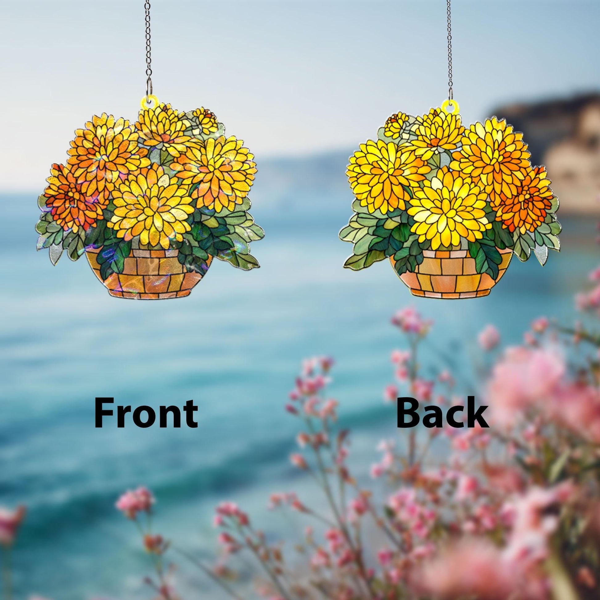 Yellow Chrysanthemum Acrylic Suncatcher, Floral Window Hanging, Stained Glass Style Flower Decor, Autumn Home Accent, Gift for Flower Lovers