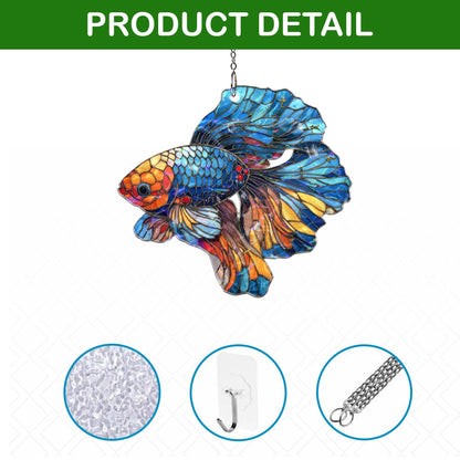 Betta Fish Acrylic Suncatcher, Colorful Siamese Fighting Fish Window Hanging, Stained Glass Style Aquatic Decor, Fish Lover Gift