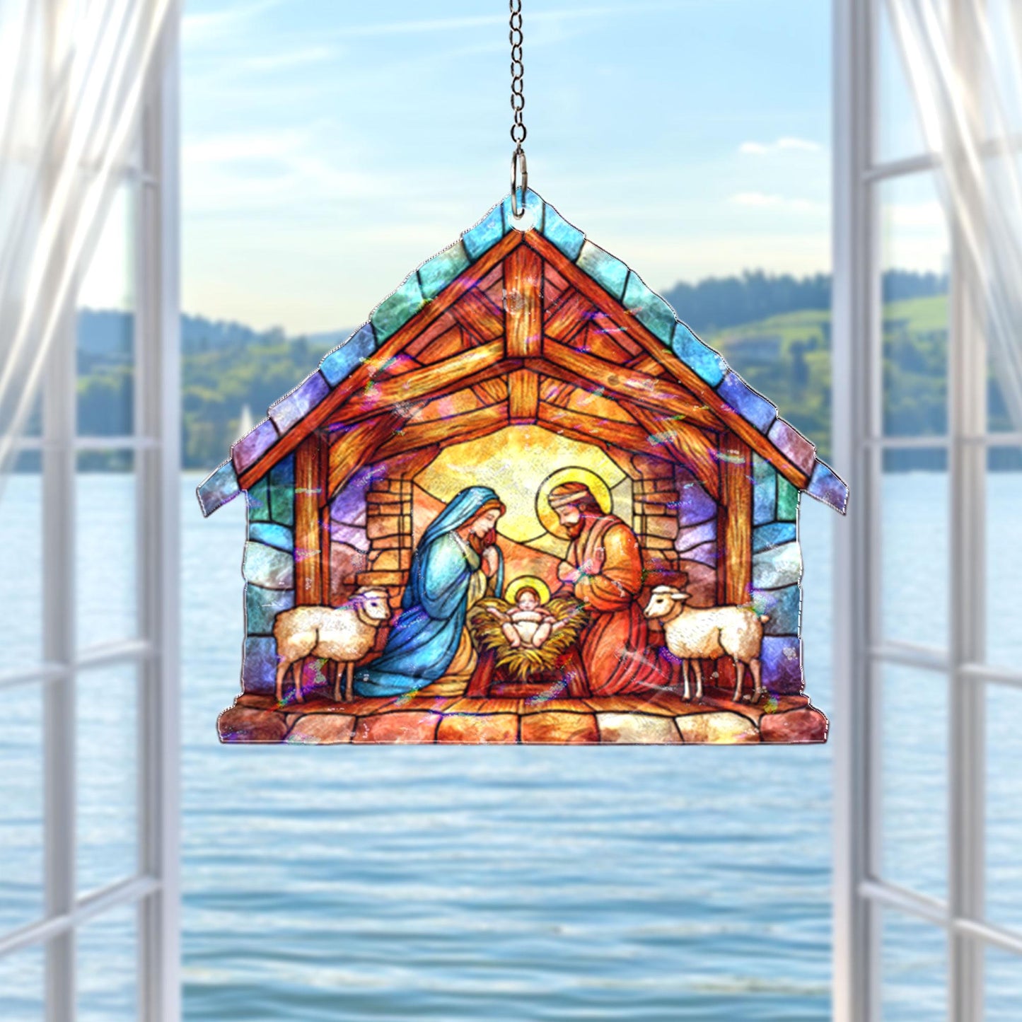 Nativity Scene Acrylic Suncatcher, Holy Family Christmas Window Hanging, Stained Glass Style Christian Decor, Religious Gift for Home