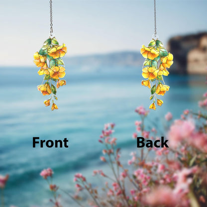 Yellow Floral Acrylic Suncatcher, Hanging Flower Window Decor, Stained Glass Style Sun Catcher, Botanical Home Decor Gift
