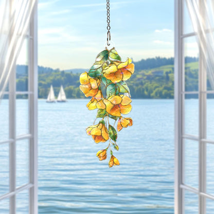 Yellow Floral Acrylic Suncatcher, Hanging Flower Window Decor, Stained Glass Style Sun Catcher, Botanical Home Decor Gift