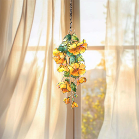 Yellow Floral Acrylic Suncatcher, Hanging Flower Window Decor, Stained Glass Style Sun Catcher, Botanical Home Decor Gift