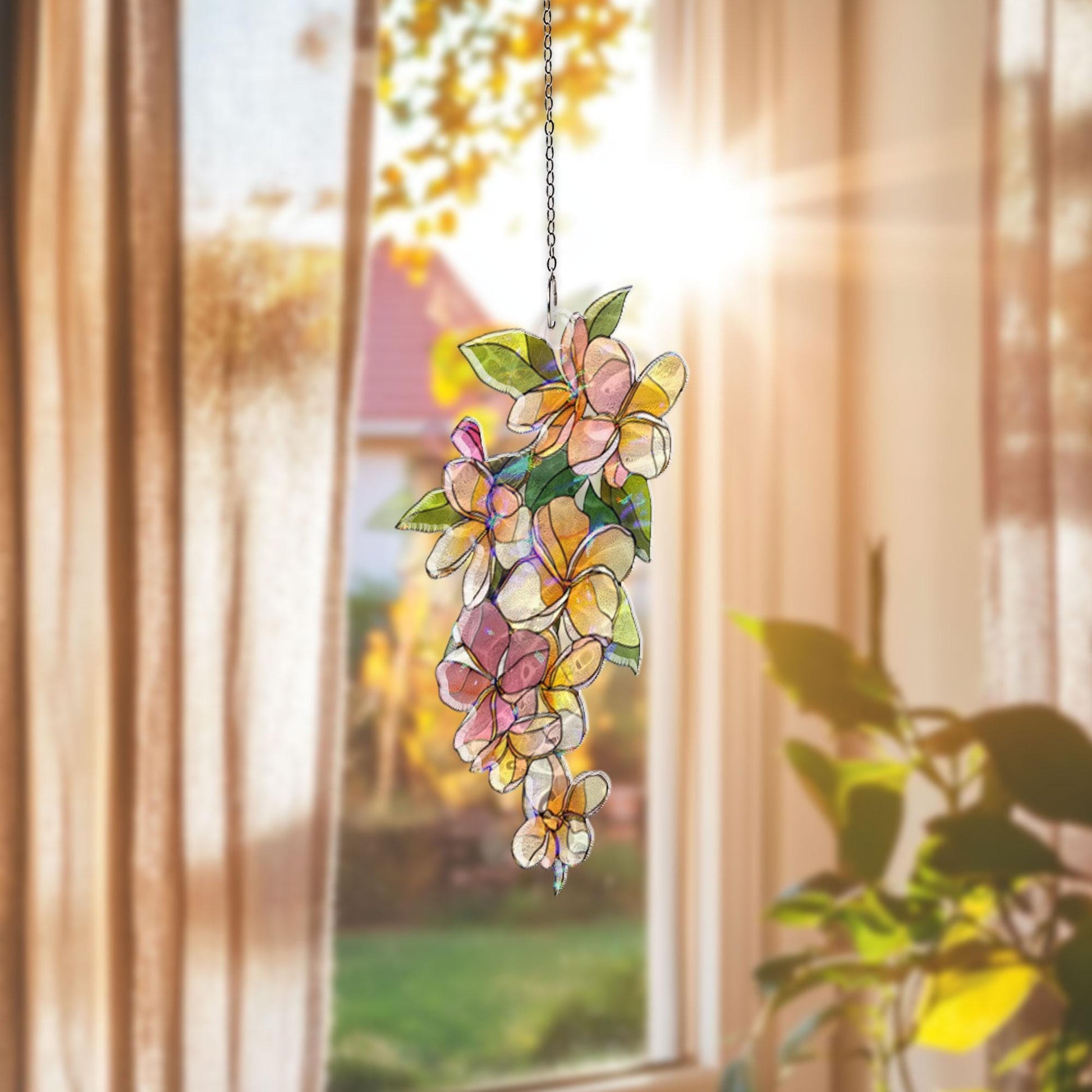 Pastel Flower Vine Acrylic Suncatcher, Floral Window Hanging, Stained Glass Style Sun Catcher, Spring Home Decor Gift