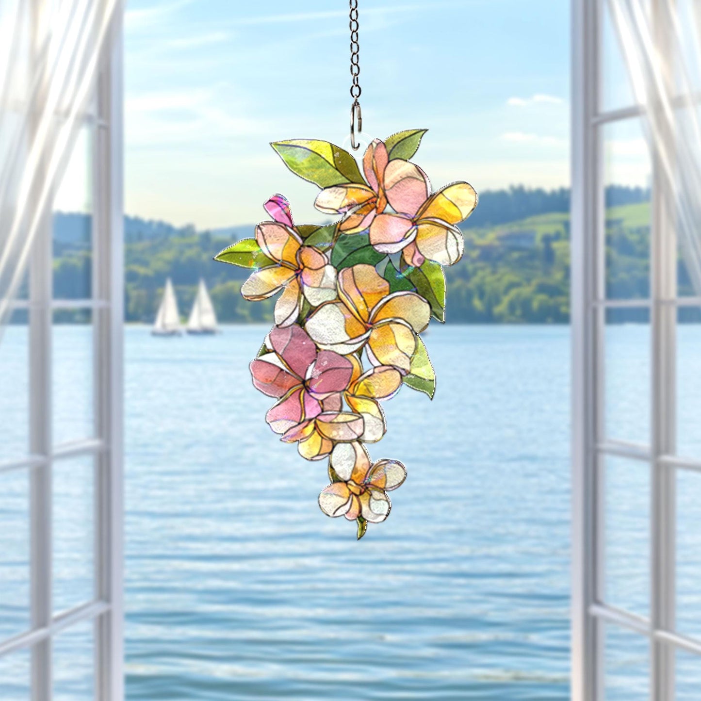 Pastel Flower Vine Acrylic Suncatcher, Floral Window Hanging, Stained Glass Style Sun Catcher, Spring Home Decor Gift