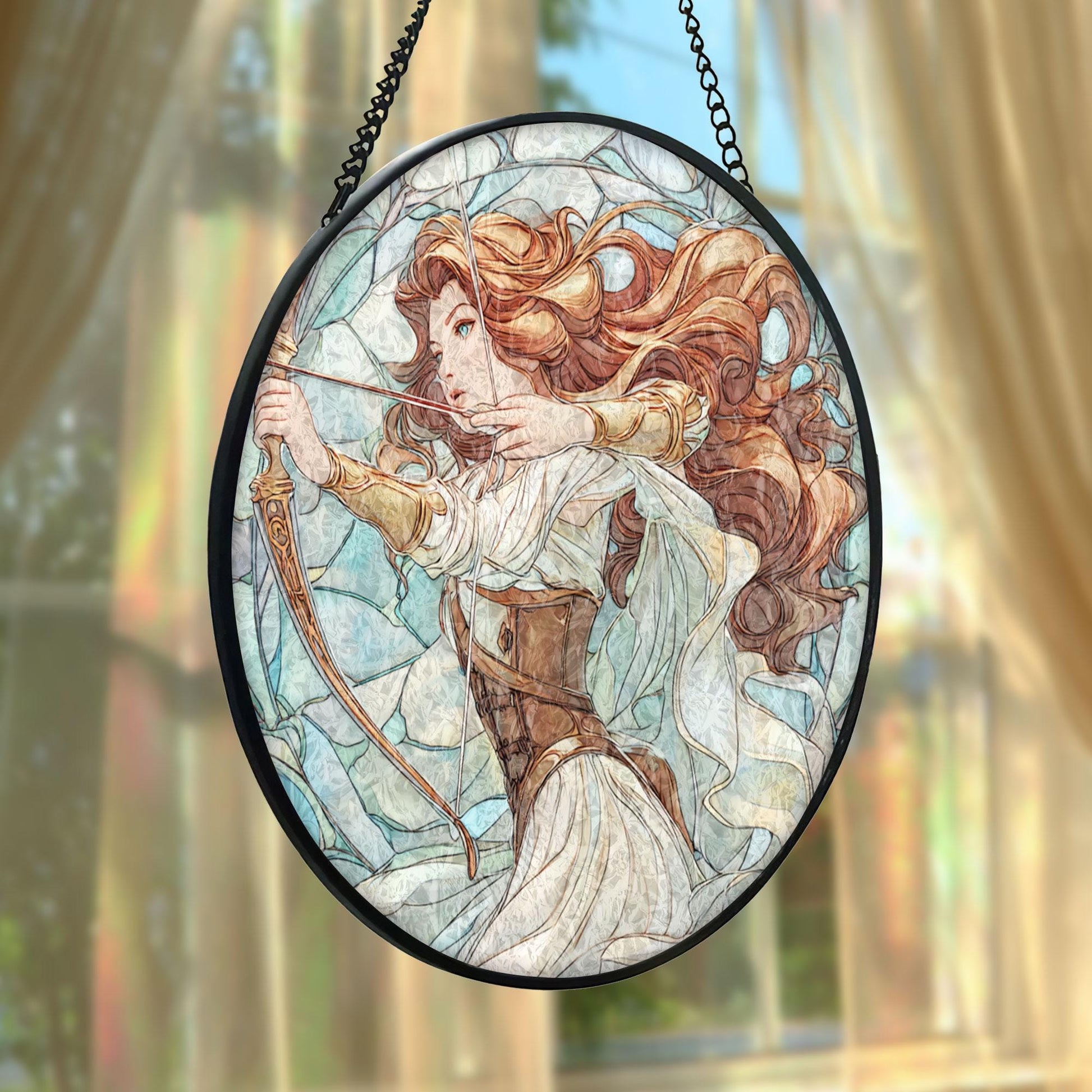 Artemis Archer Stained Glass Suncatcher, Goddess Huntress Window Hanging, Mythology Art Decor, Fantasy Home Accent, Unique Gift