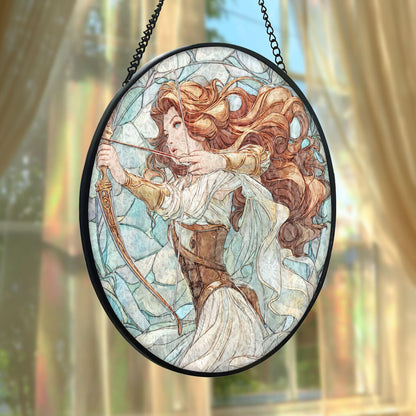 Artemis Archer Stained Glass Suncatcher, Goddess Huntress Window Hanging, Mythology Art Decor, Fantasy Home Accent, Unique Gift