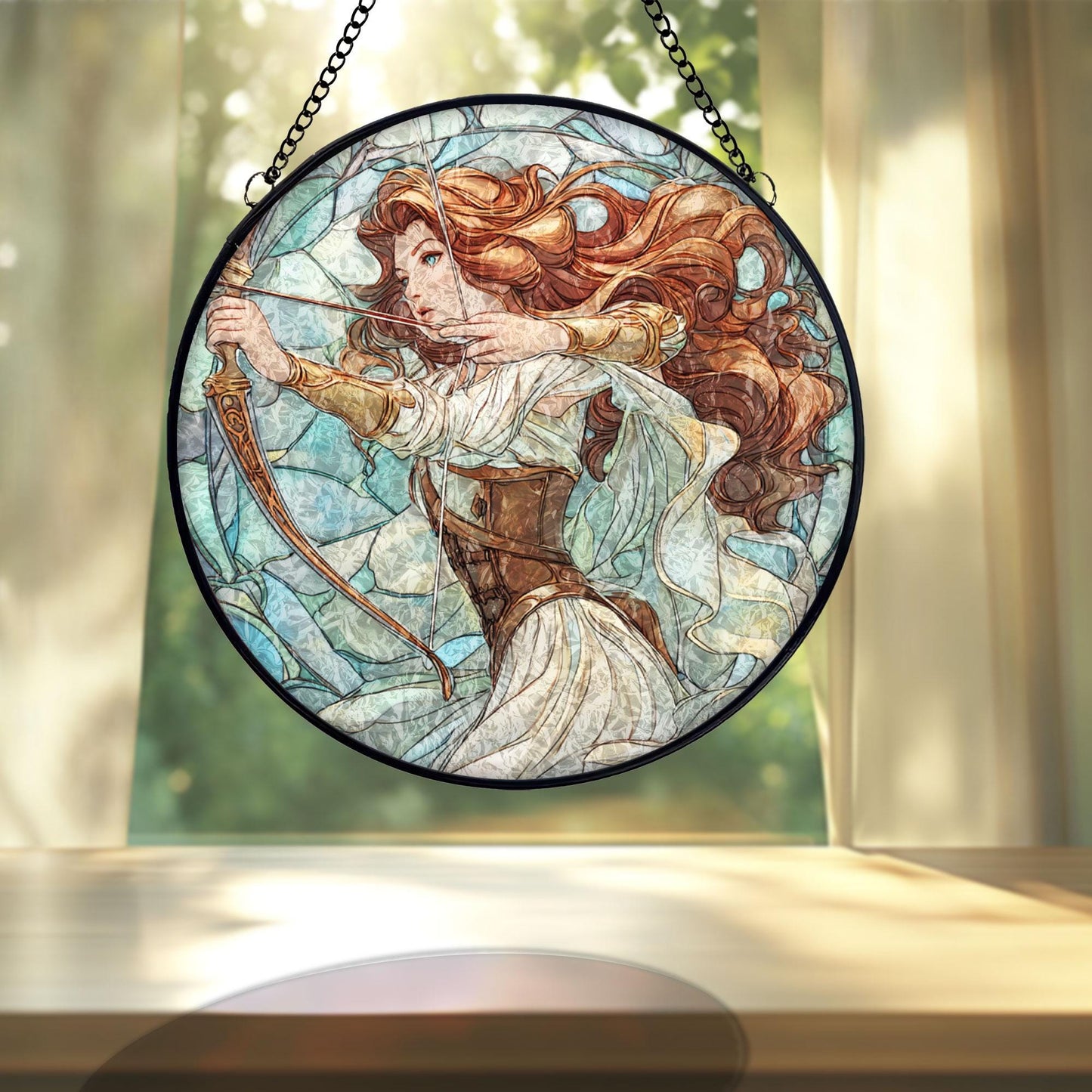 Artemis Archer Stained Glass Suncatcher, Goddess Huntress Window Hanging, Mythology Art Decor, Fantasy Home Accent, Unique Gift