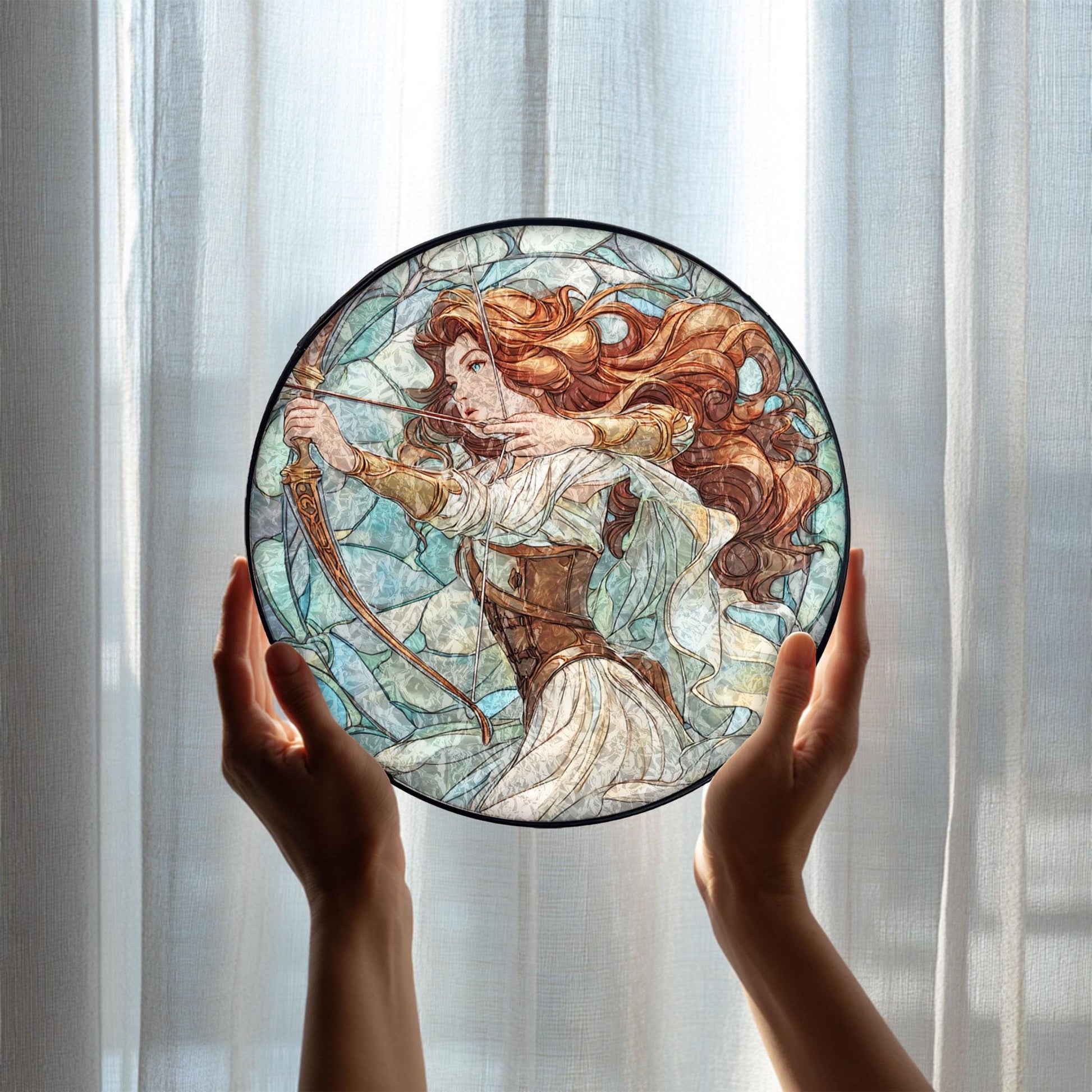 Artemis Archer Stained Glass Suncatcher, Goddess Huntress Window Hanging, Mythology Art Decor, Fantasy Home Accent, Unique Gift