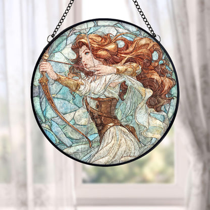 Artemis Archer Stained Glass Suncatcher, Goddess Huntress Window Hanging, Mythology Art Decor, Fantasy Home Accent, Unique Gift
