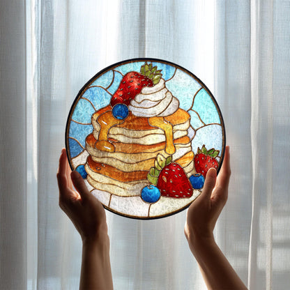 Pancake Breakfast Stained Glass Suncatcher, Strawberry Blueberry Dessert Art, Kitchen Window Hanging, Food Lover Decor, Cute Gift