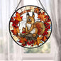 Autumn Squirrel Stained Glass Suncatcher, Fall Leaves Window Hanging, Cute Woodland Animal Art, Seasonal Home Decor, Unique Gift