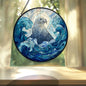 Sea Lion Stained Glass Suncatcher, Ocean Animal Window Hanging Decor, Blue Wave Sun Catcher Art, Coastal Home Decor, Gift for Ocean Lovers