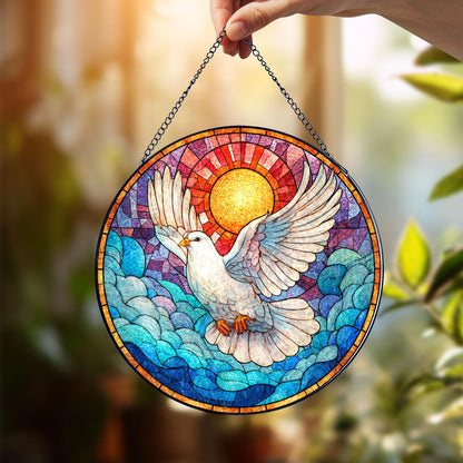 Dove Stained Glass Suncatcher, Peace Bird Window Hanging Decor, Holy Spirit Sun Catcher Art, Christian Home Decor, Spiritual Gift