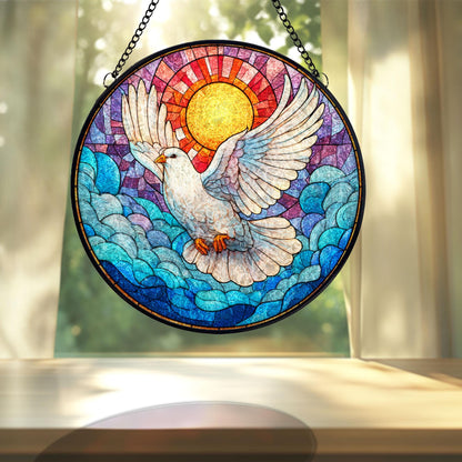 Dove Stained Glass Suncatcher, Peace Bird Window Hanging Decor, Holy Spirit Sun Catcher Art, Christian Home Decor, Spiritual Gift