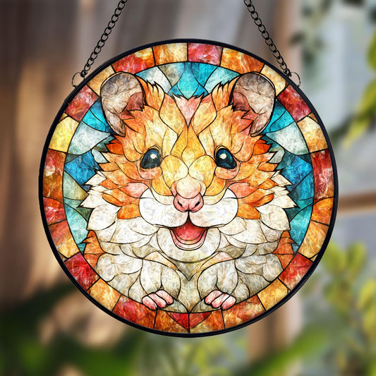 Cute Hamster Stained Glass Suncatcher, Colorful Animal Window Hanging, Adorable Pet Sun Catcher Decor, Unique Gift for Hamster Lovers