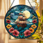 Sailing Ship Stained Glass Suncatcher, Moonlit Ocean Window Hanging, Nautical Floral Art Decor, Coastal Sun Catcher, Gift for Sea Lovers