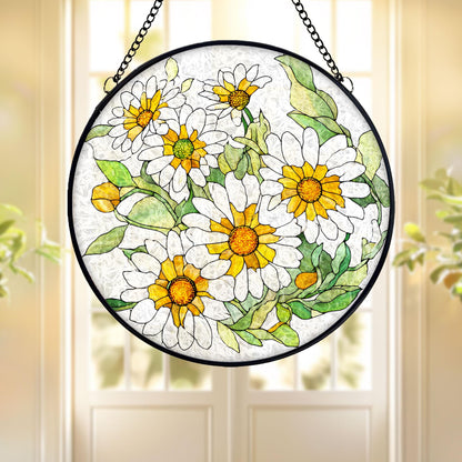 Daisy Flower Stained Glass Suncatcher, White Yellow Floral Window Hanging, Spring Nature Decor, Bright Sun Catcher, Gift for Flower Lovers
