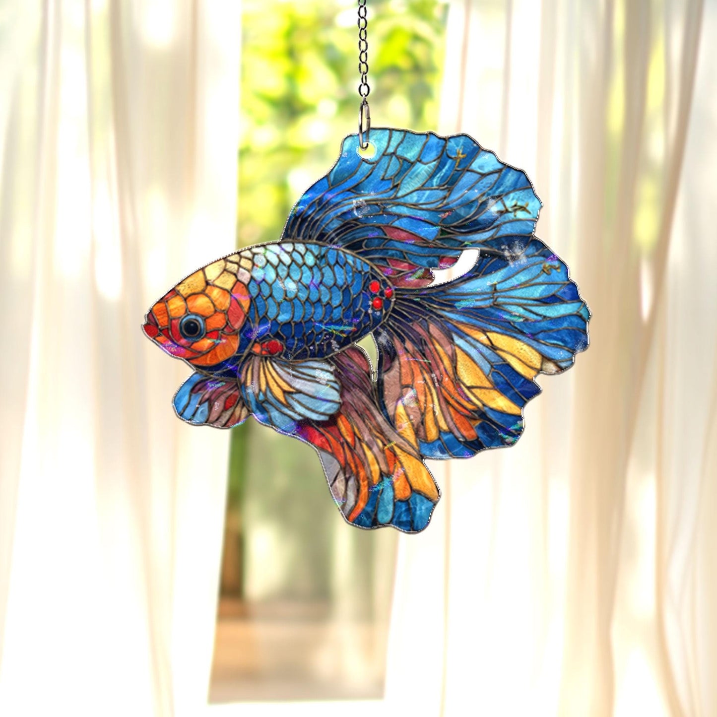 Betta Fish Acrylic Suncatcher, Colorful Siamese Fighting Fish Window Hanging, Stained Glass Style Aquatic Decor, Fish Lover Gift