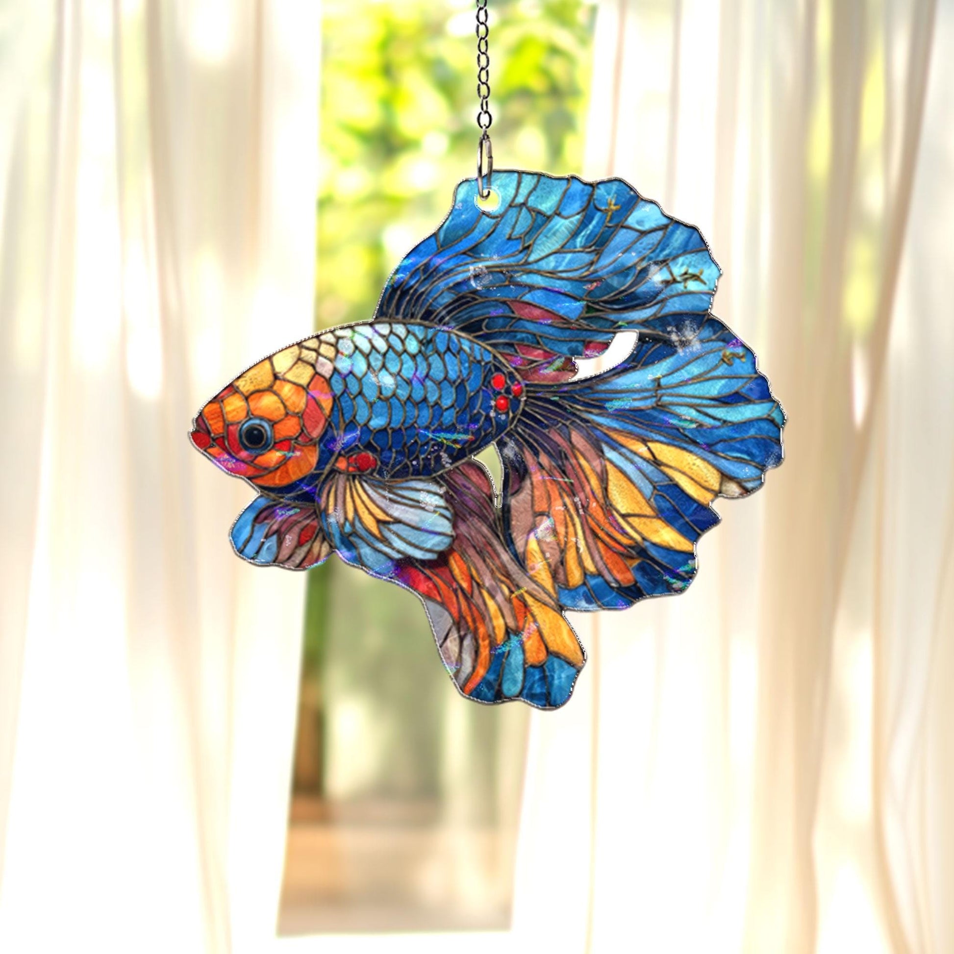 Betta Fish Acrylic Suncatcher, Colorful Siamese Fighting Fish Window Hanging, Stained Glass Style Aquatic Decor, Fish Lover Gift