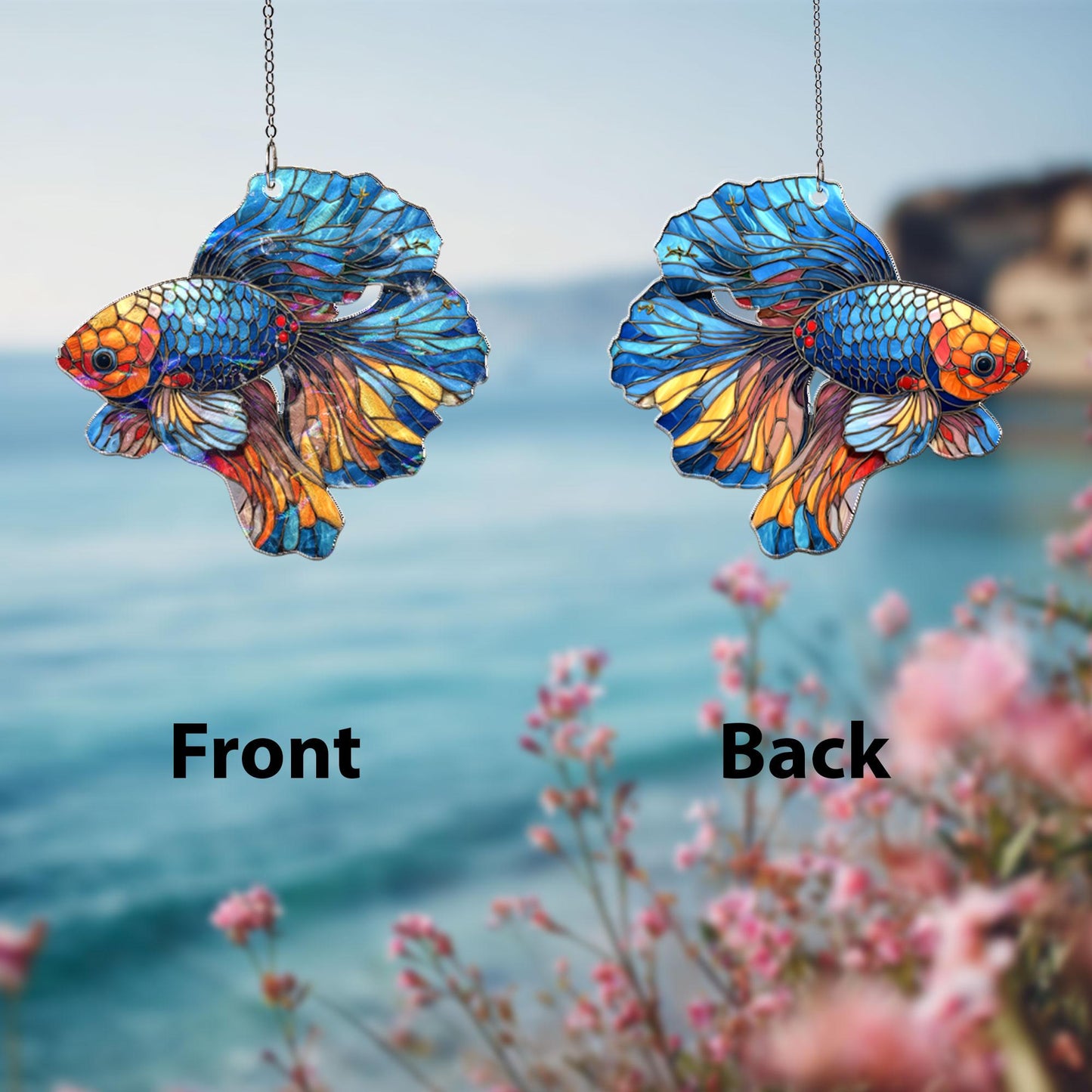 Betta Fish Acrylic Suncatcher, Colorful Siamese Fighting Fish Window Hanging, Stained Glass Style Aquatic Decor, Fish Lover Gift