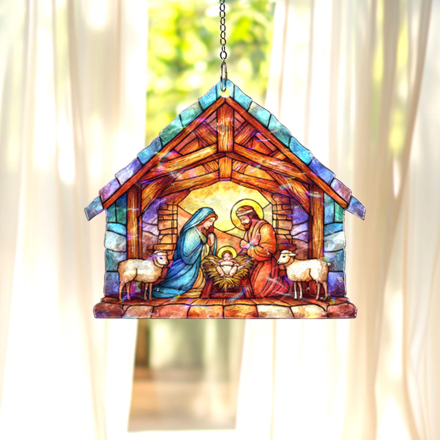 Nativity Scene Acrylic Suncatcher, Holy Family Christmas Window Hanging, Stained Glass Style Christian Decor, Religious Gift for Home