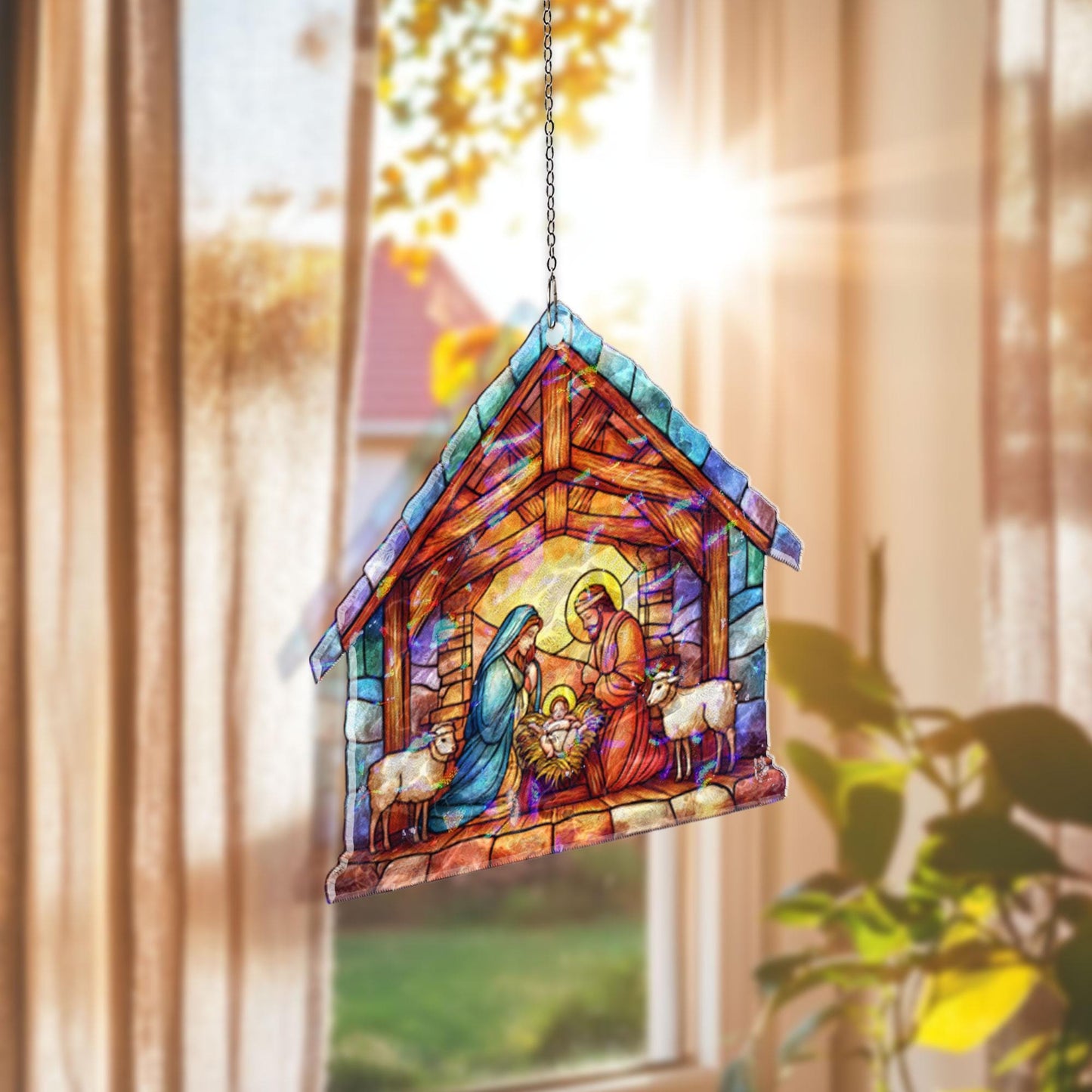 Nativity Scene Acrylic Suncatcher, Holy Family Christmas Window Hanging, Stained Glass Style Christian Decor, Religious Gift for Home