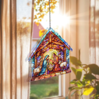 Nativity Scene Acrylic Suncatcher, Holy Family Christmas Window Hanging, Stained Glass Style Christian Decor, Religious Gift for Home